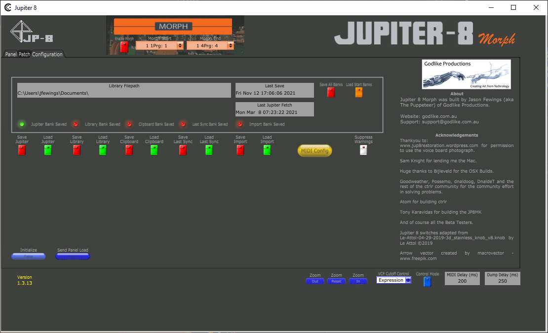 Jupiter 8 Morph Config Screen